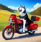 Husky auf Motorrad