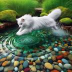 Katze spielt im Wasser